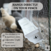 Rain gutter feeder hangs directly on your fence with hooks