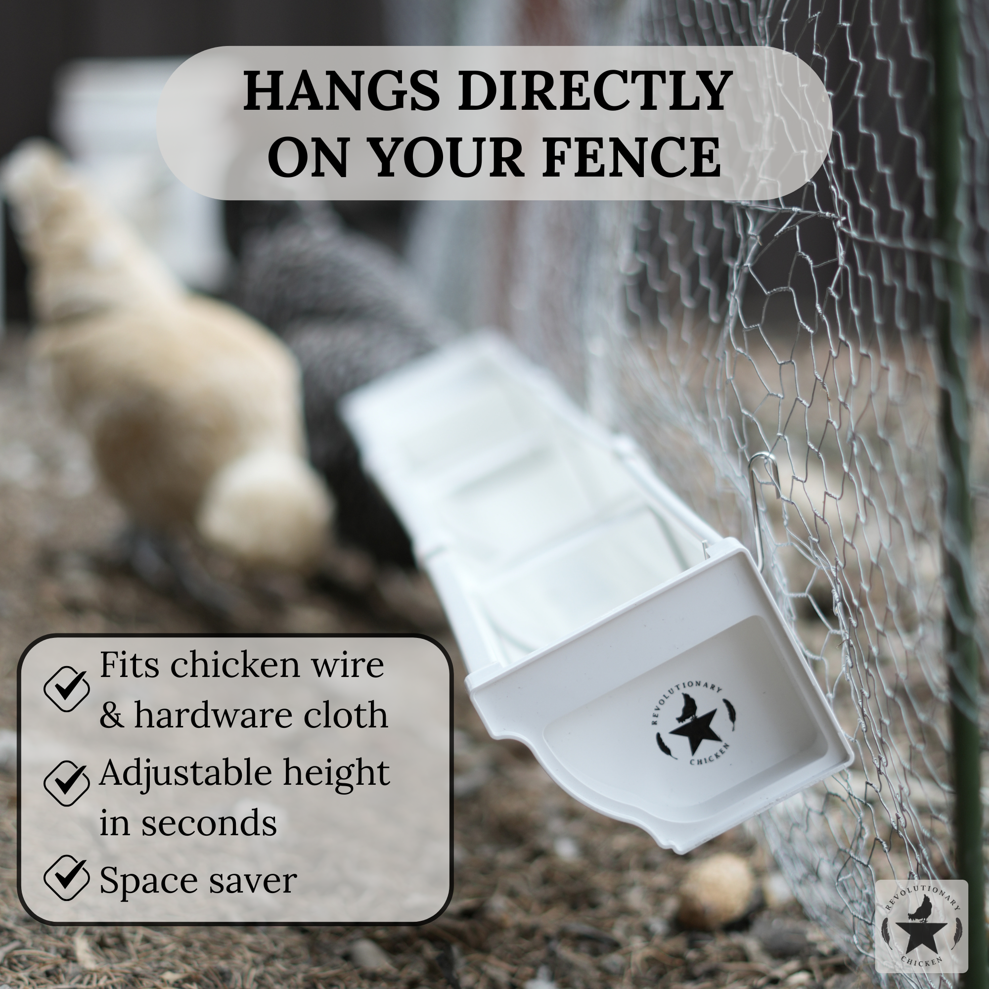 Rain gutter feeder hangs directly on your fence with hooks
