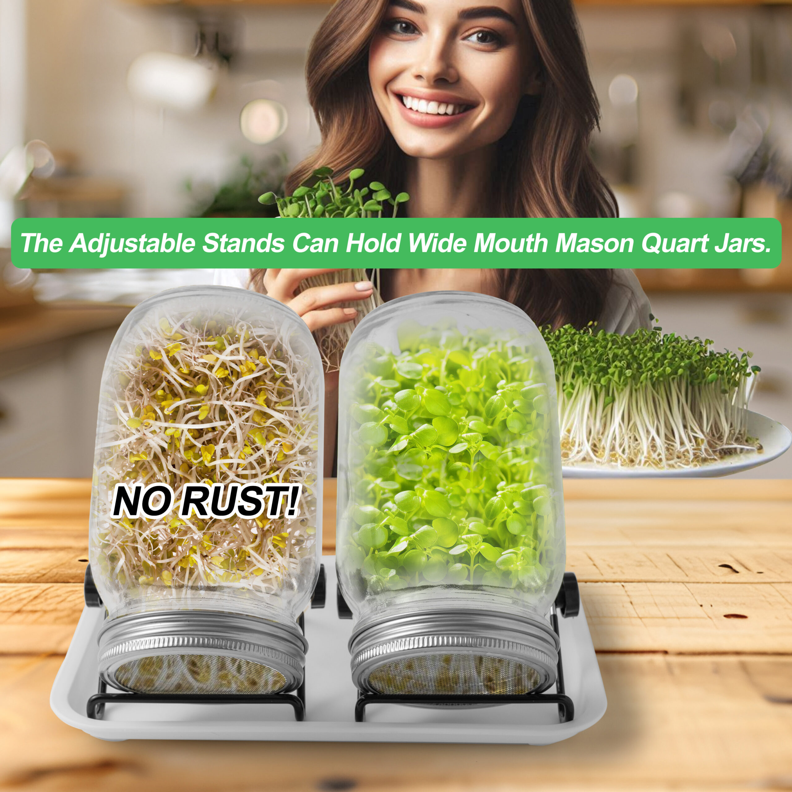 Stands fit two mason jars.