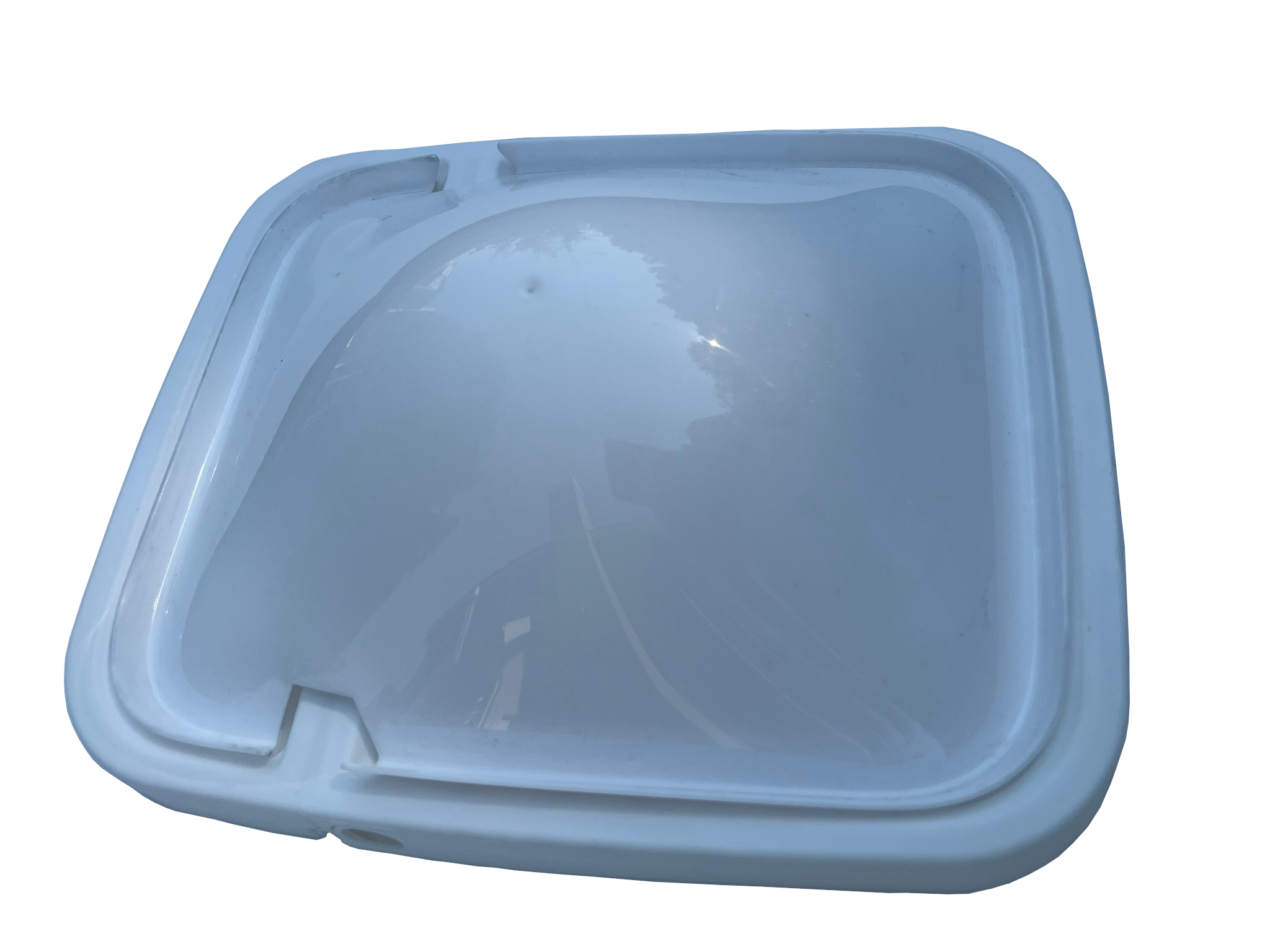 Anti-roost cone sits on top of the lid of the Revolutionary Chicken Feeder